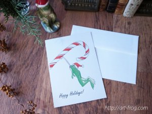 Candycane Frog Xmas Holiday Card