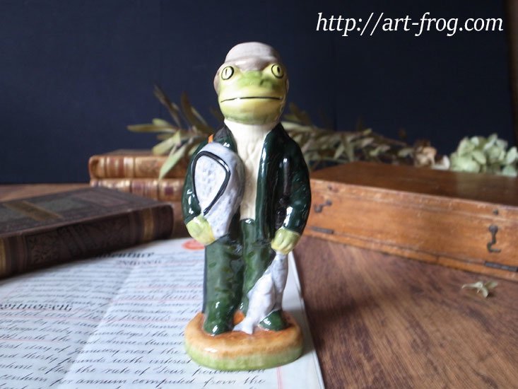 Vintage Frog Fisherman Figure by Little Acorn Pottery - Art Frog