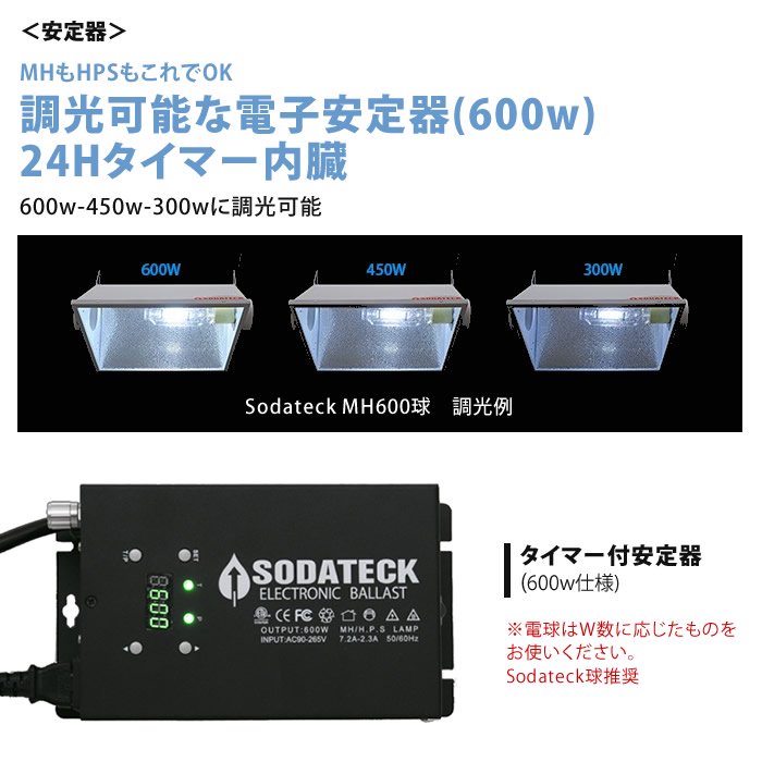 SODATECK 600wHPS/MHデジタル安定器 タイマー内臓