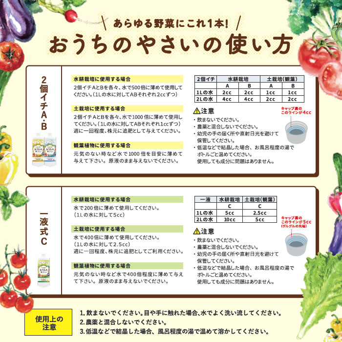 ランキング第1位 水耕栽培 液体肥料 おうちのやさい 2個イチ AB 4L 二