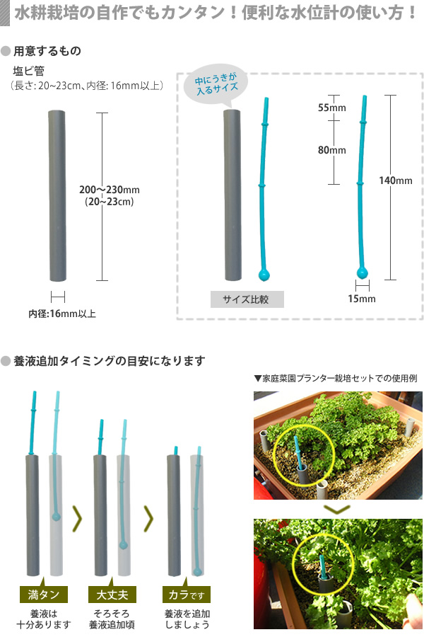 水耕栽培用うき(簡易水位計)家庭菜園プランター栽培セット専用 - 水耕栽培専門店エコゲリラ