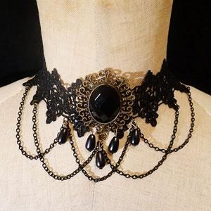 口コミ・レビュー評価が高いおすすめ人気商品の通販 ゴシックレースチョーカー（Black Crystal） - ファンタジー雑貨 ネックレス・ペンダント