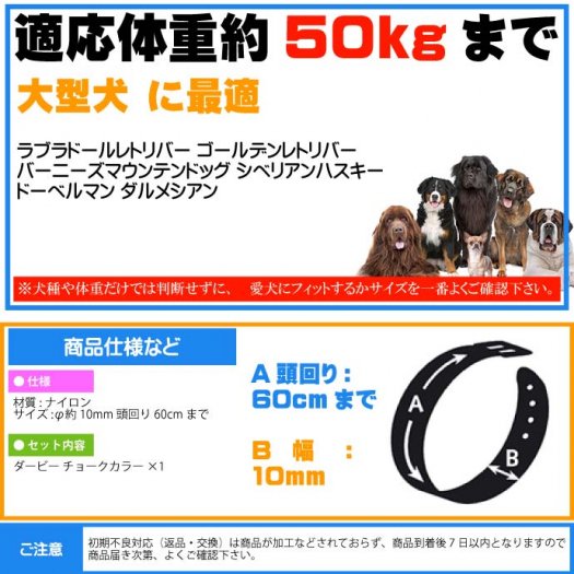 犬 首輪 引っ張ると首がしまる 幅10mm頭回り60cm 黒 Fa5173 - 生活雑貨