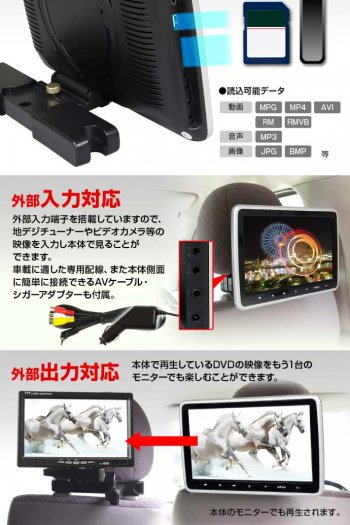 10.1inch リアモニター DVDプレーヤー付 HRKIT1014 ヘッドレスト