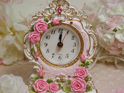 ロココローズ 置時計 ピンクローズ - 薔薇雑貨のお店 ラ ローズ エンジェル