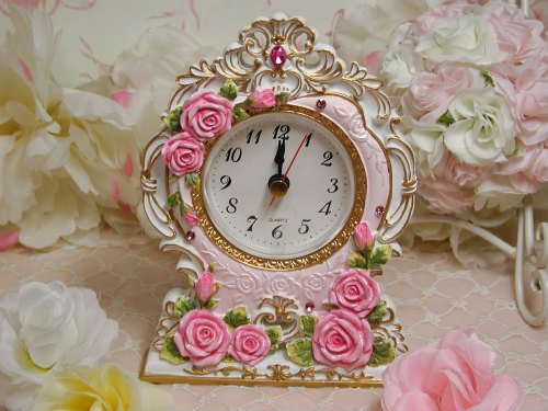 ロココローズ 置時計 ピンクローズ - 薔薇雑貨のお店 ラ ローズ 