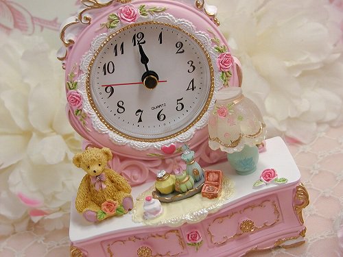 薔薇 雑貨 ムーンベア 置き時計 ピンク 薔薇雑貨のお店 ラ ローズ エンジェル