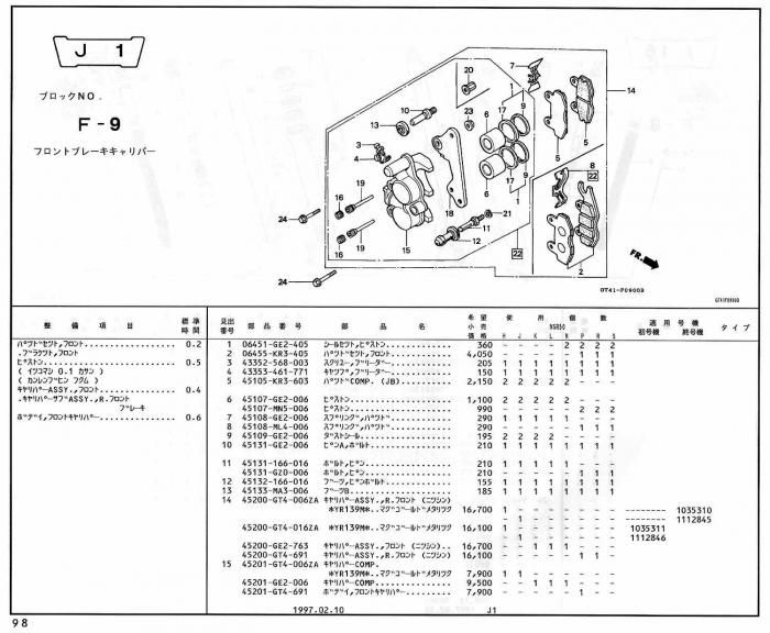 NSR50 ホンダ純正部品 ブロックNo,F-9 フロントブレーキキャリパー