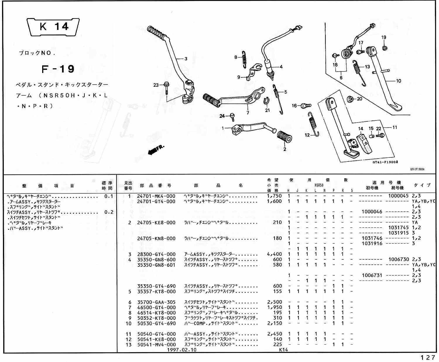 NSR50 ホンダ純正部品 ブロックNo,F-19 ペダル・スタンド・キック 