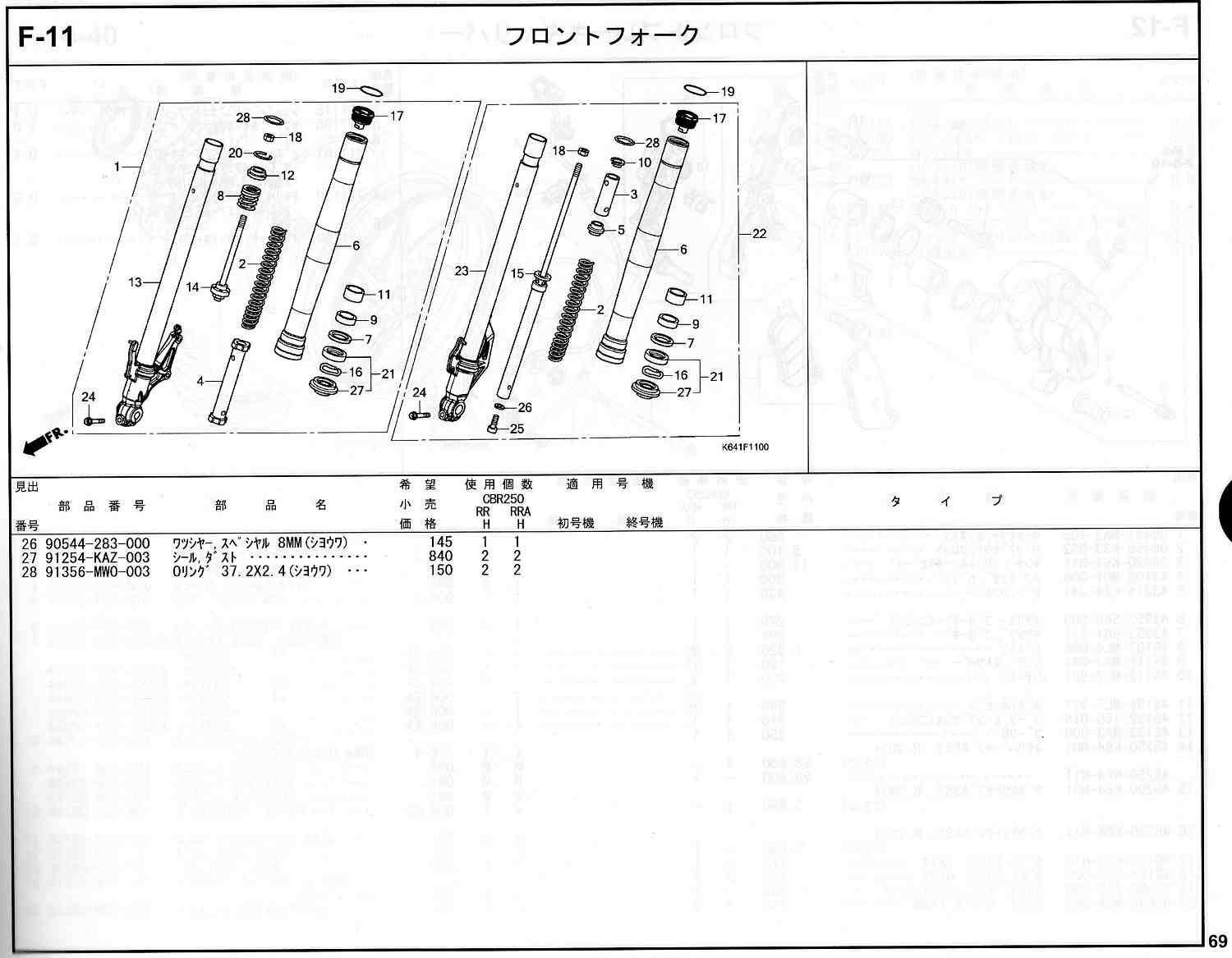 CBR250RR 17～ ホンダ純正部品 ブロックNo.F-11 フロントフォーク
