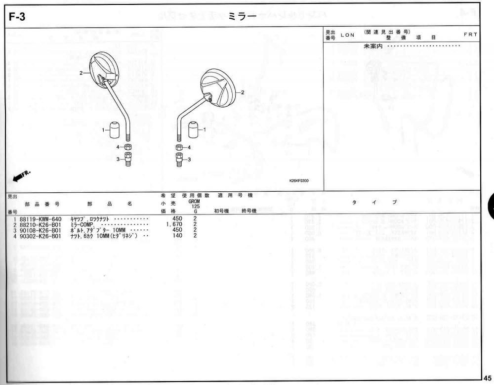 GROM(グロム）16～20モデル ホンダ純正部品 ブロックNo.F-3