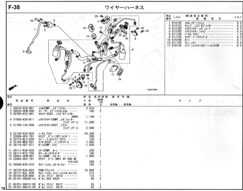 GROM(グロム）16～20モデル ホンダ純正部品 ブロックNo.F-38 ワイヤー