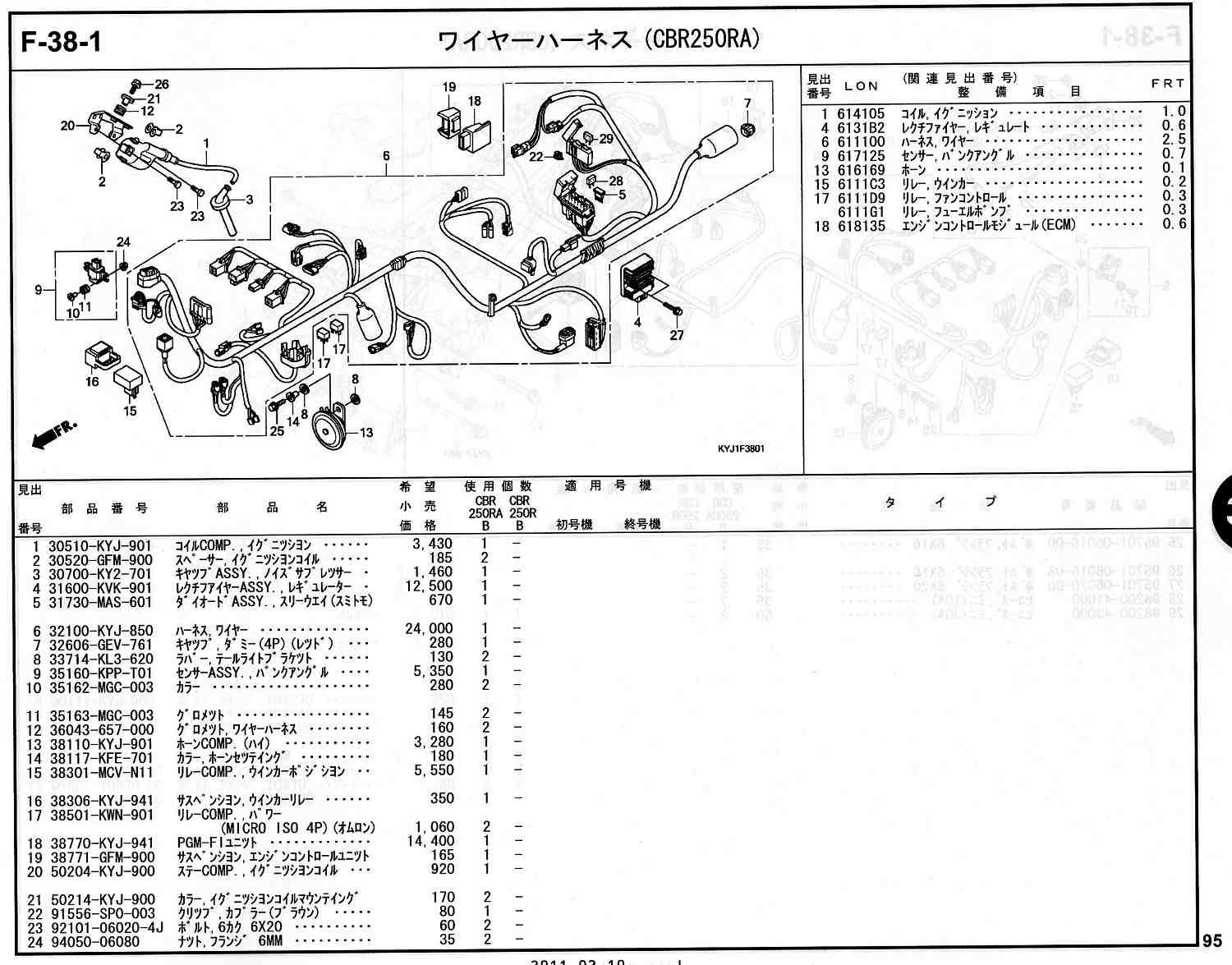 CBR250R ホンダ純正部品 ブロックNo.F-38-1 ワイヤーハーネス