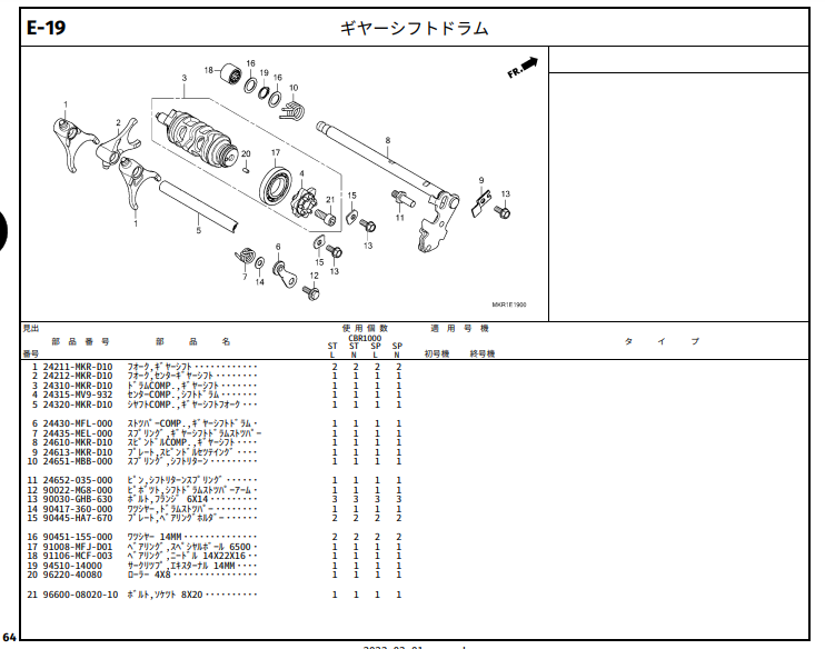 CBR1000RR-R FIREBLADE（SP）20～ ホンダ純正部品 ブロックNo.E-19 ギヤーシフトドラム ページ58 -  ミニバイクレースパーツ専門店「switch!」NSR50 NSRmini NSF100 GROM XR100 APE100 KSR CBR250R