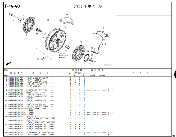CBR1000RR-R FIREBLADE(SP) ホンダ純正部品 ブロックNo.F-14 CBR1000RR-R FIREBLADE(SP) ホンダ純正部品 ブロックNo.F-14