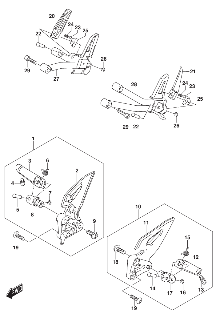 GSX-R125 18～ スズキ純正部品 FIG.415A (1-D-11) フットレスト -  ミニバイクレースパーツ専門店「switch!」NSR50 NSRmini NSF100 GROM XR100 APE100 KSR CBR250R