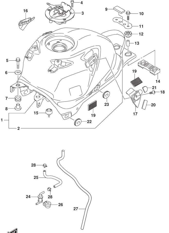 GSX-R125 18～ スズキ純正部品 FIG.420A (1-D-12) フューエルタンク -  ミニバイクレースパーツ専門店「switch!」NSR50 NSRmini NSF100 GROM XR100 APE100 KSR CBR250R