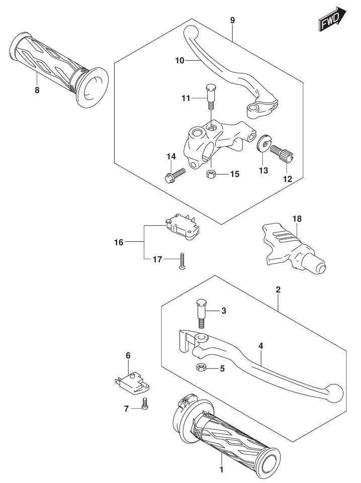 GSX-R125 18～ スズキ純正部品 FIG.467A (1-E-4) ハンドルレバー -  ミニバイクレースパーツ専門店「switch!」NSR50 NSRmini NSF100 GROM XR100 APE100 KSR CBR250R