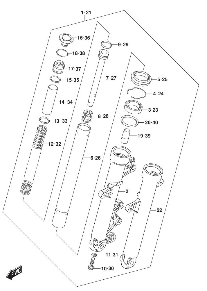 GSX-R125 18～ スズキ純正部品 FIG.521A (1-E-12) フロントフォークダンパ -  ミニバイクレースパーツ専門店「switch!」NSR50 NSRmini NSF100 GROM XR100 APE100 KSR CBR250R