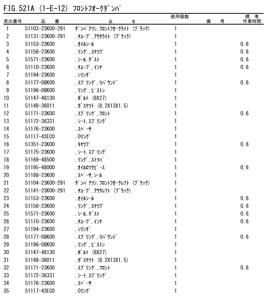 GSX-R125 18～ スズキ純正部品 FIG.521A (1-E-12) フロントフォーク 