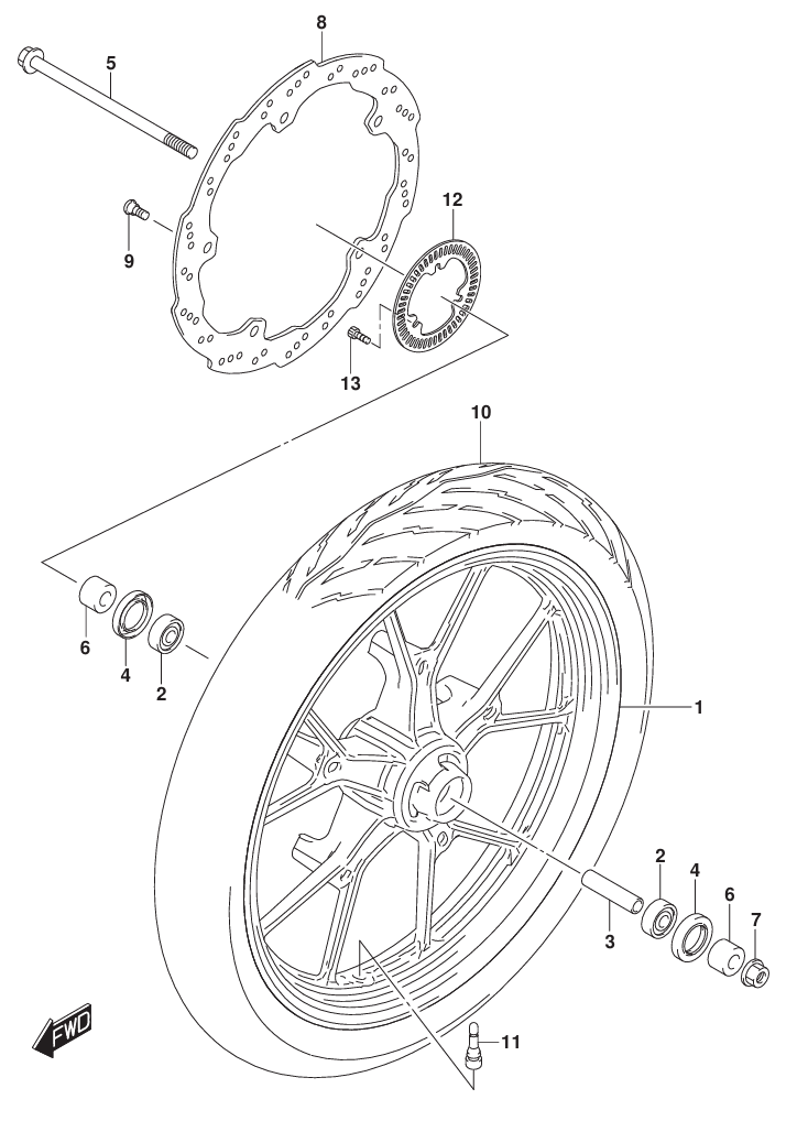 GSX-R125 18～ スズキ純正部品 FIG.530A (1-E-15) フロントホイール 