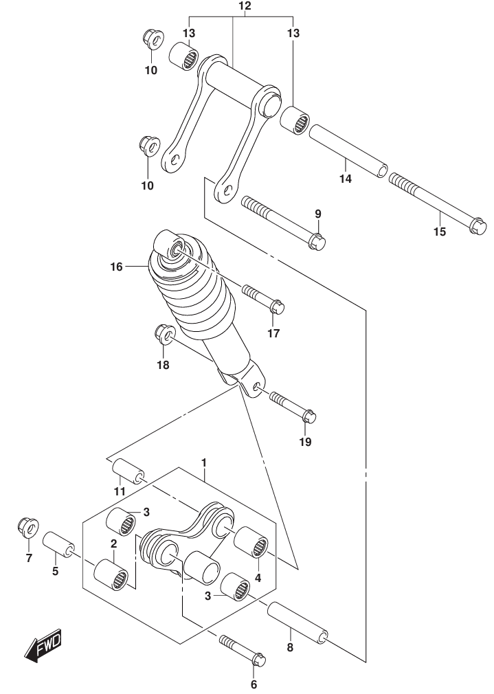 GSX-R125 18~ スズキ純正部品 FIG.543A (1-F-6) リヤクッション GSX-R125 18~ スズキ純正部品 FIG.543A (1-F-6) リヤクッション
