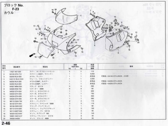 NSRmini ホンダ純正部品 ブロックNo.F-23 カウル パーツリストページ 2