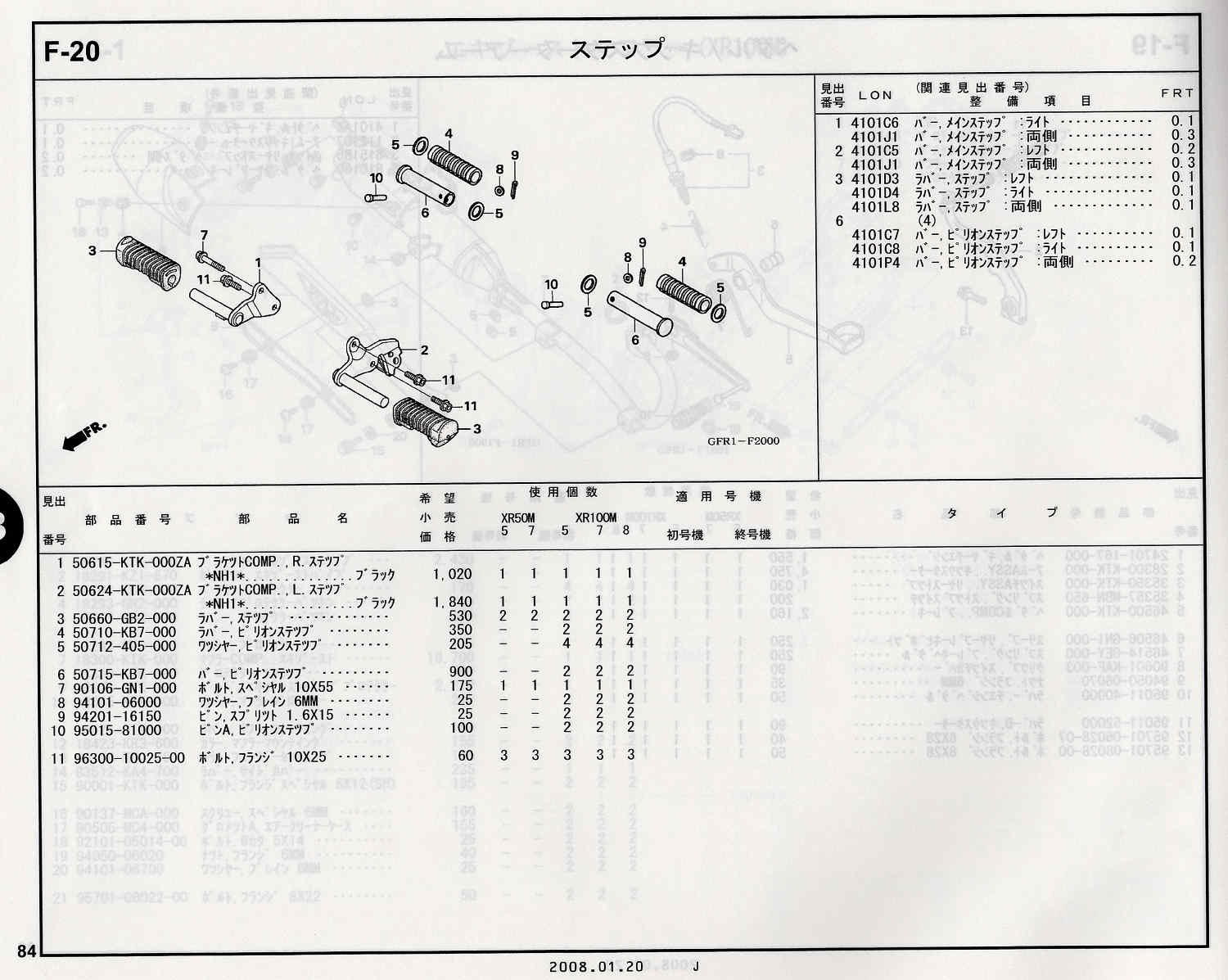 XR100/50モタード ホンダ純正部品 ブロックNo.F-20 ステップ パーツ 