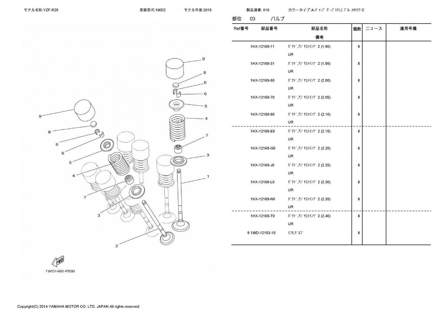 その他 i YZF-R25(1WD2) ヤマハ純正部品 ブロックNo.FIG.3 バルブ パーツ