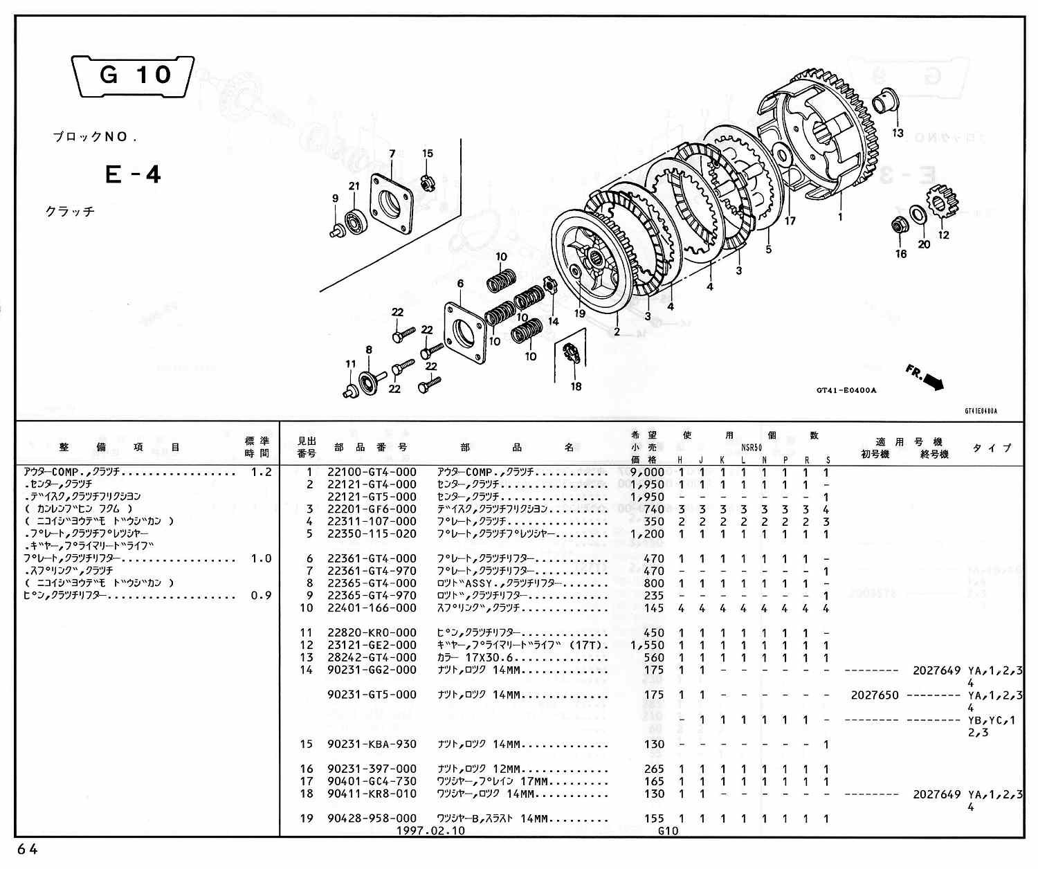 NSR50 ホンダ純正部品 ブロックNo,E-4 クラッチ ページ64、65 - ミニ 