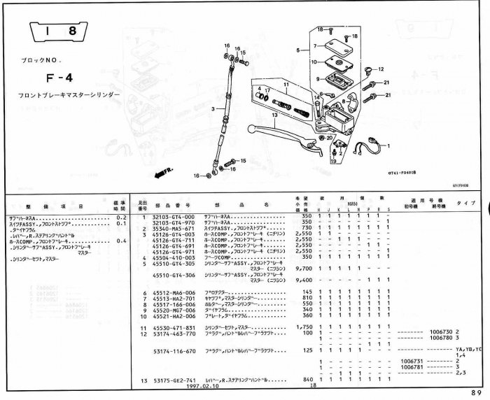 NSR50 ホンダ純正部品 ブロックNo,F-4 フロントブレーキマスター