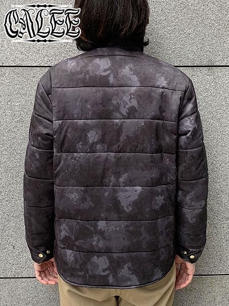 40%OFF SALE CALEE (キャリー) PADDING JACKET (ムラ染めプリントアウトドア中綿ジャケット) Black -  STORAGE STORE