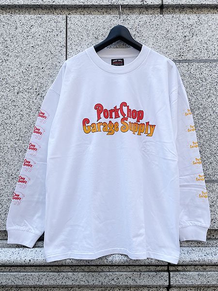 PORKCHOP GARAGE SUPPLY】 ROUNDED L/S TEE (ワイドシルエット プリント L/S Tシャツ) White -  STORAGE STORE ストレイジストア 宮城県,仙台市,公式通販,セレクトショップ,通販