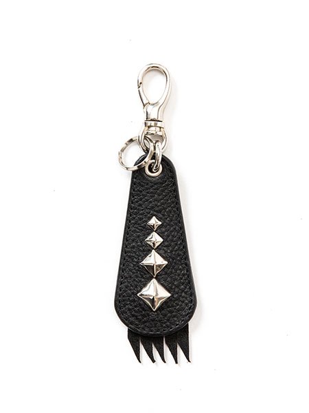 CALEE】 Studs & Embossing assort leather key ring -Type D