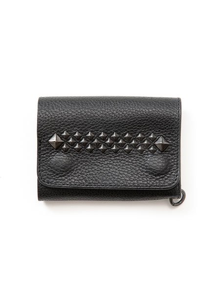 CALEE】 Black studs leather flap half wallet (スタッズ レザー