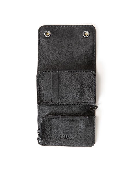 CALEE】 Black studs leather flap half wallet (スタッズ レザー 