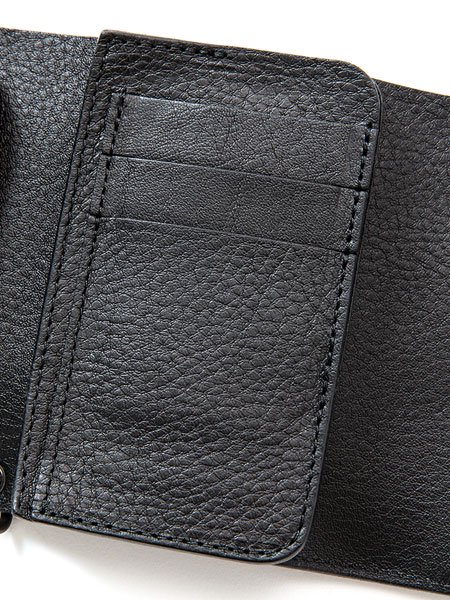 CALEE】 Black studs leather flap half wallet (スタッズ レザー