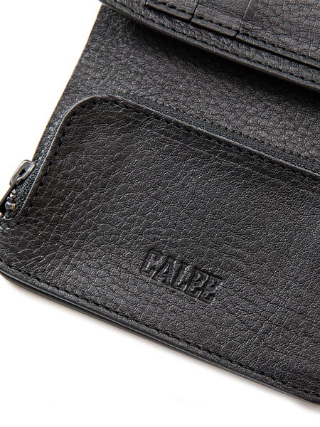 CALEE】 Black studs leather flap half wallet (スタッズ レザー ...
