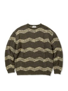 <img class='new_mark_img1' src='https://img.shop-pro.jp/img/new/icons43.gif' style='border:none;display:inline;margin:0px;padding:0px;width:auto;' />【CALEE】 ZIG ZAG JACQUARD BORDER CREW NECK KNIT SW (クルーネック ニットセーター) Olive
