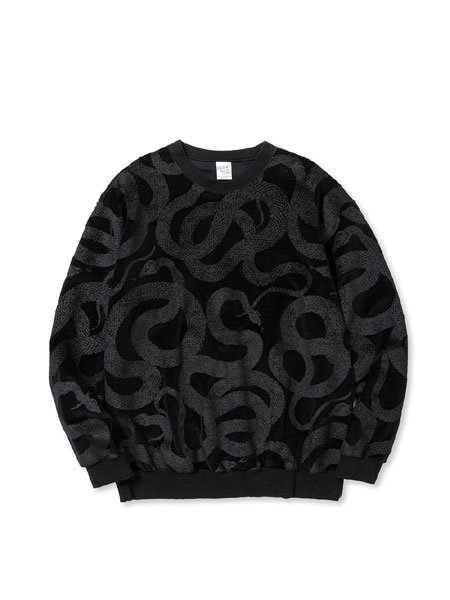 CALEE】 ALLOVER SNAKE PATTERN VELOUR CREW NECK SW (スネーク