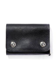 <img class='new_mark_img1' src='https://img.shop-pro.jp/img/new/icons43.gif' style='border:none;display:inline;margin:0px;padding:0px;width:auto;' />【CALEE】 SILVER STAR CONCHO FLAP LEATHER HALF WALLET (レザーハーフウォレット) Black
