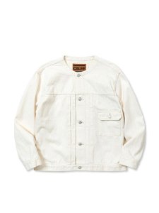<img class='new_mark_img1' src='https://img.shop-pro.jp/img/new/icons1.gif' style='border:none;display:inline;margin:0px;padding:0px;width:auto;' />【CALEE】1ST TYPE NO COLLAR WHITE DENIM JACKET ＜LIMITED＞(1st タイプ ノーカラーデニムジャケット) White