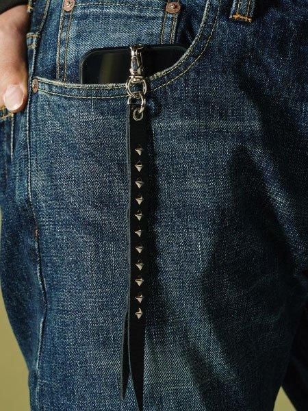 CALEE 】 STUDS & KNITTING LEATHER SMART PHONE STRAP ( レザー