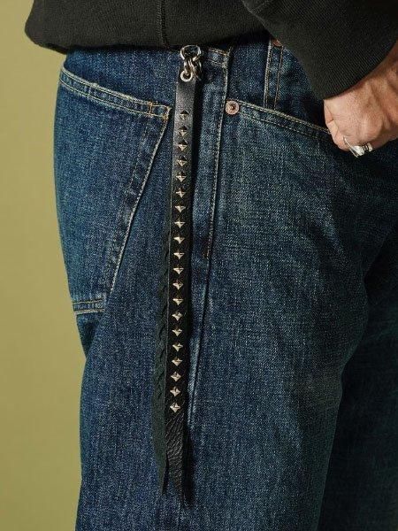 CALEE - STUDS & KNITTING LEATHER LONG KEY RING (BLACK