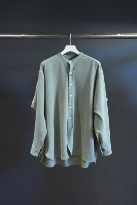 RAKINES / Rigid washer tropical / Band collar shirt (Grass Green ...