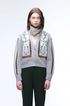 MURRAL / Framed flower knit short cardigan (Gray) (40% SALE