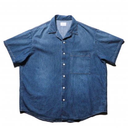 superNova / Big open collar S/S shirt - Old vintage wash (Mid indigo)