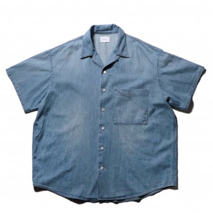 superNova / Big open collar S/S shirt - Old vintage wash (Light Indigo)