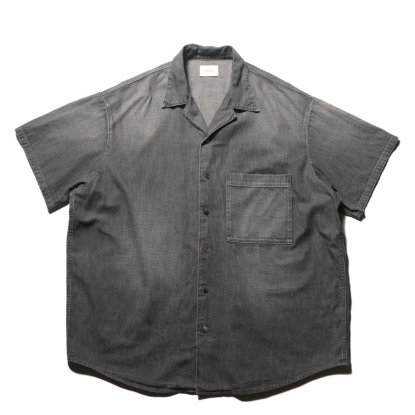 superNova / Big open collar S/S shirt - Old vintage wash (Mid black)