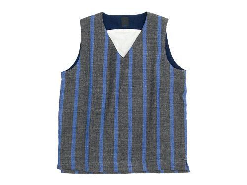 別注】 maillot linen wool pull vest STRIPE GRAY x BLUE maillot通販・取扱い rusk（ラスク）